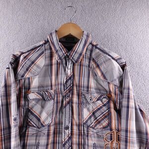 Roar Signature Men's Plaid Embroidered Long Sleeve Button Up Shirt XL Y2K